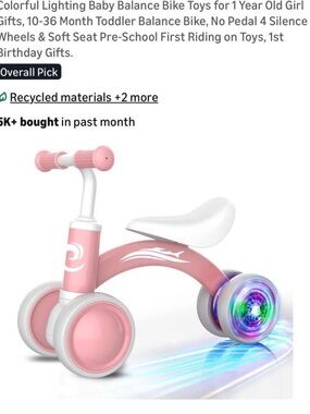 NEW Pink Toddler Balance Bike - Lightweight No-Pedal Ride-On Light-Up Wheels